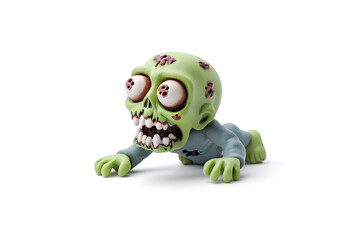 Realistic Terrifying Zombie Crawling Isolated On White Background. Halloween Horror