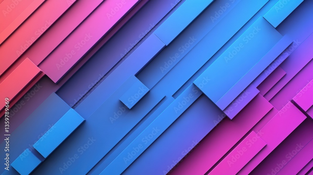 Poster abstract background of overlapping diagonal rectangles in shades of pink and blue forming a dynamic 