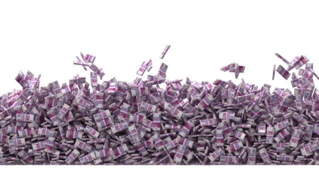 A mountain of euro bills falling