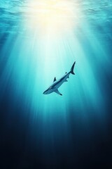 Majestic Shark Gliding Underwater with Sunlight