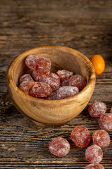fresh orange kumquat and dried with powdered sugar kumquat