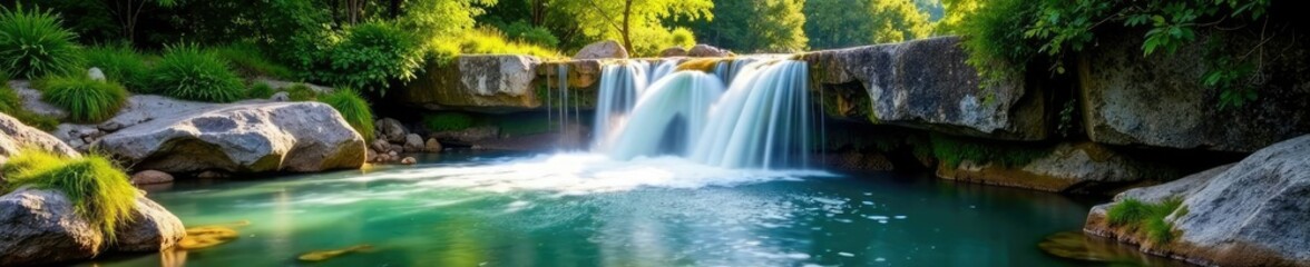 Obraz premium Water features surrounding Cascatella waterfall cascade into the river, sardinia, nature,