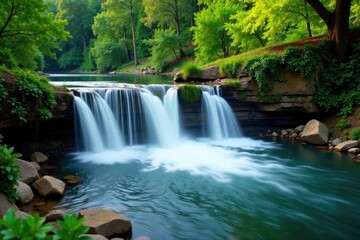 Obraz premium Water features surrounding Cascatella waterfall cascade into the river, landscape, cascading water