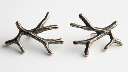 Obraz premium Rustic twig earrings. Detailed branch-like design. Earthy tones