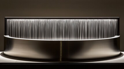 Abstract metallic water feature with linear streams; sleek modern design