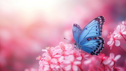 Serene Blue Morpho Butterfly on Pink Blossoms