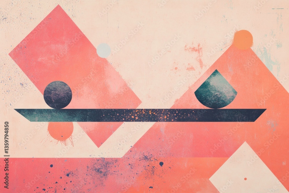Poster abstract geometric illustration featuring colorful shapes like circles and triangles in soft pastel 
