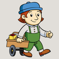 Cart-pushing Vendor: An illustration showcases a cheerful vendor with a cart, going along the pathway to provide goods.