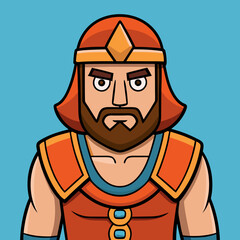 Fototapeta premium Vigilant King Portrait: A robust cartoon king, radiating authority with a resolute gaze, poised against a solid blue backdrop.