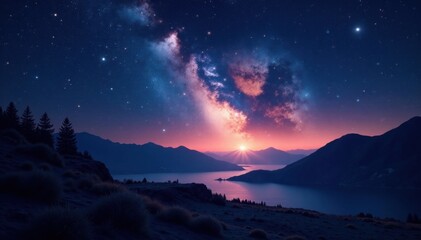 A celestial landscape with twinkling stars against a dark canvas, universe, , heavens