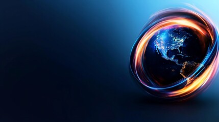 Global Network Innovation: Earth encased in luminous technology streams