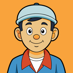 Illustration of a smiling boy: A friendly boy with a pleasant smile, a cap and a blue shirt is depicted in this illustration. The illustration style is very minimalist.