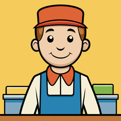 Obraz premium Friendly Service Provider Illustration: A warm and inviting illustration captures a service-oriented professional, dressed in neat attire, ready to assist, embodying approachability and reliability.