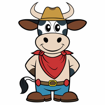 Cowboy Cow: This charming illustrated cowboy cow with its friendly smile and signature hat, perfectly embodies the essence of the wild west, capturing a sense of adventure and a dash of playful charm.