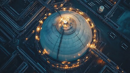 Obraz premium Aerial View of Industrial Refinery at Night