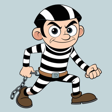cartoon prisoner running, black and white stripes clip art preview