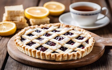Delicious Homemade Berry Tart with Lattice Crust and Lemon Slices