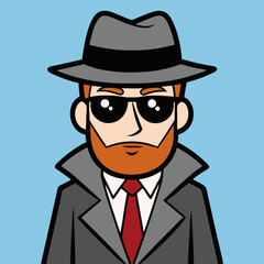 Secret Agent Cartoon Avatar: A cartoon rendering of a spy with a hidden identity, featuring a gray fedora and trench coat, epitomizing the essence of stealth and intrigue.
