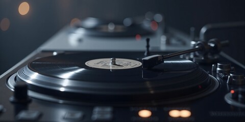 Vinyl Record Player  DJ Turntable  Closeup  Music  Audio  Retro  Vintage  Analog  Sound  