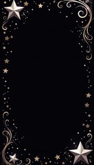 Black banner with silver star garland and swirly patterns, pattern, ribbon