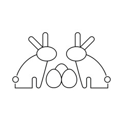 Minimalist Illustration of Two Rabbits  with Easter Eggs