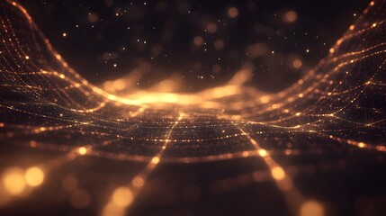 Abstract depiction of glowing golden particles on a dark background