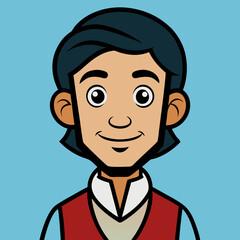 Naklejka premium Smiling face: A clean illustration of a smiling man on light blue background, with an expressive style, and neat appearance.