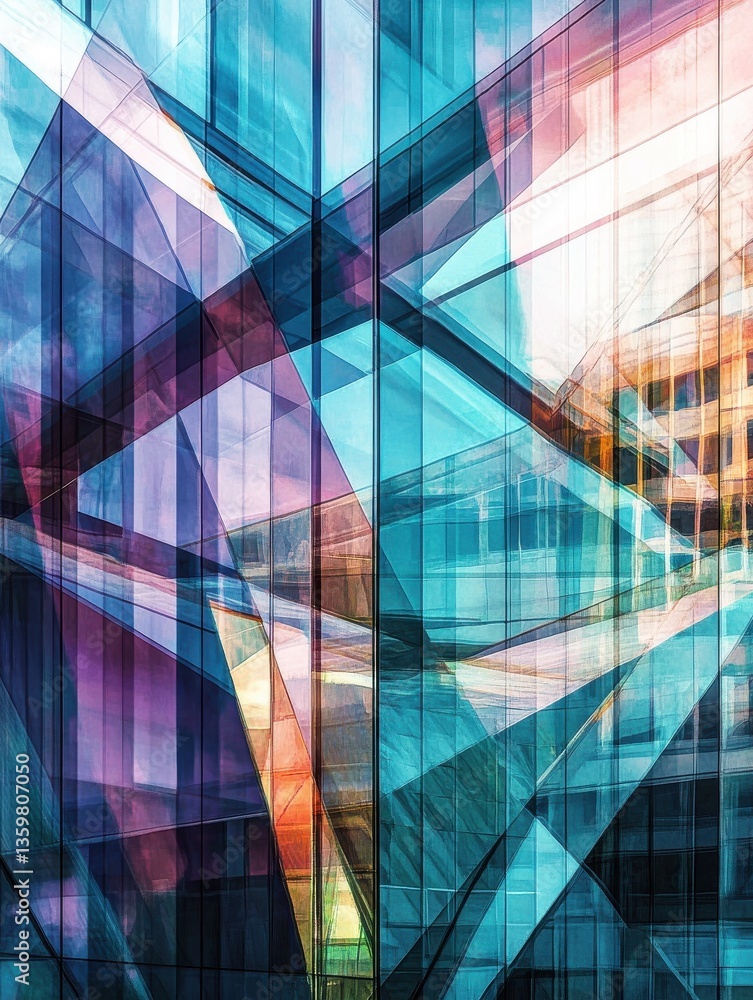 Poster multiple exposure of modern abstract glass architectural forms. generative ai