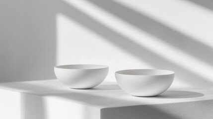 Minimalist Still Life with White Bowls and Sunlight