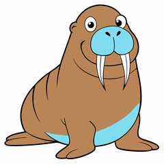 Friendly Walrus Illustration: A charming cartoon walrus, showcasing its iconic tusks and a cheerful smile, brings to life the essence of arctic wildlife through vibrant, engaging.