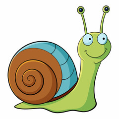 Whimsical Snail Cartoon: A charming cartoon of a snail with a smiling expression, depicting the creature in vibrant colors, and embodying the whimsical essence of nature.
