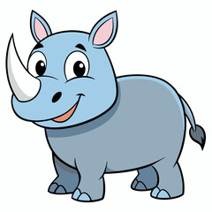 Happy cartoon rhino: a cute, cartoon rhinoceros with a cheerful expression, perfect for children's illustrations or educational materials.