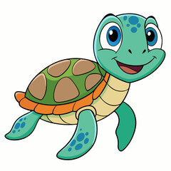 Smiling Turtle: A cheerful illustration of a smiling turtle, a symbol of calm and longevity, ideal for children's projects, educational resources, and marine life themes. 