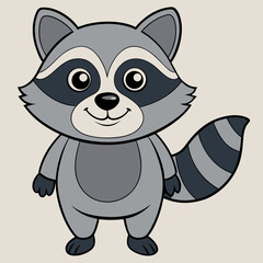 Charming Raccoon Illustration: This illustration features a cute raccoon with its signature black mask, fluffy fur, and a friendly expression, standing in a playful pose against a cream backdrop. 