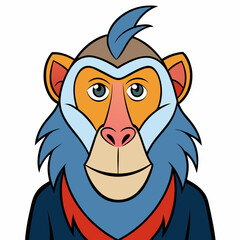 Playful Baboon Portrait: A digitally illustrated close-up of a vibrant and friendly baboon, radiating personality with its colorful features and charming gaze. 