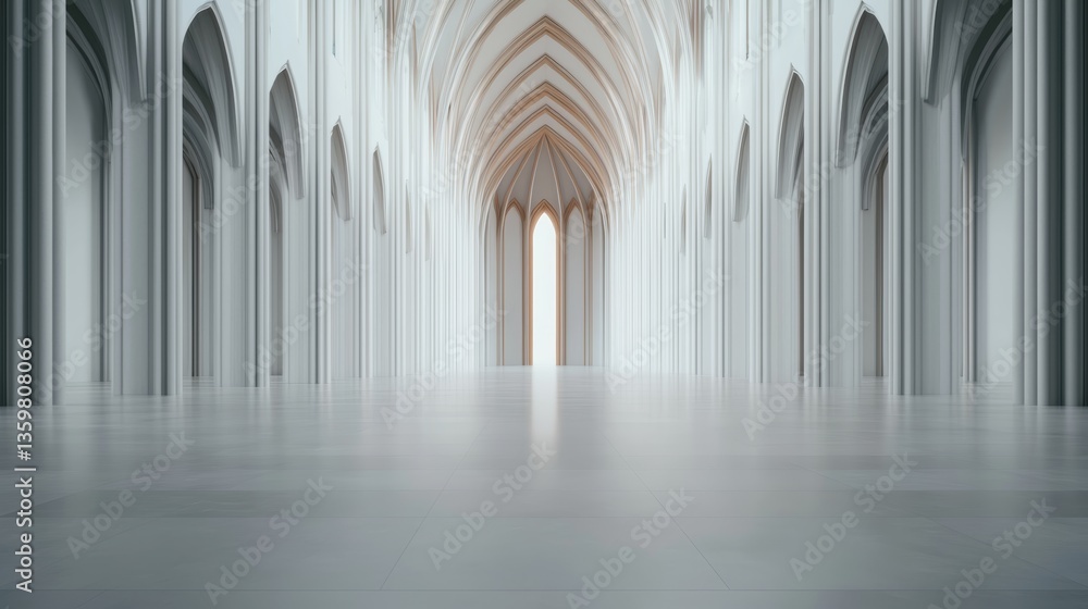 Poster elegant interior architecture serene cathedral visual art minimalistic space wide angle view tranqui