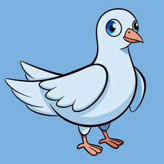 Cartoon Dove of Peace: A charming cartoon dove, a universal symbol of peace, stands poised against a vibrant blue backdrop, exuding serenity and hope.