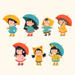 Kids in Raincoats and with Umbrellas on a Rainy Day 우비와 우산 쓴 아이들