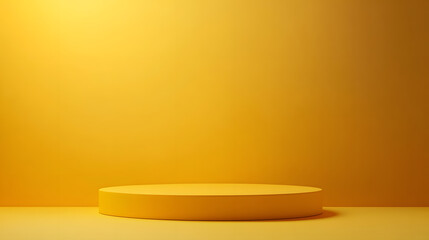 A vibrant yellow setting features a round platform perfect for showcasing products or artwork