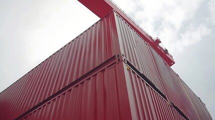 Crimson Cargo: A Stack of Shipping Containers Reaching for the Sky