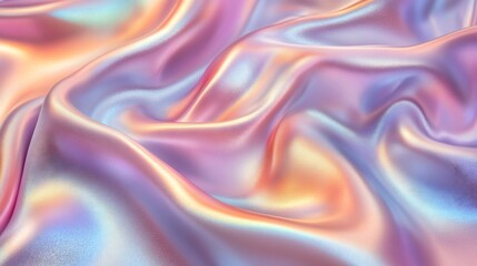 Obraz premium Dreamy iridescent fabric flows softly creating a calming pastel aesthetic. AI Generated