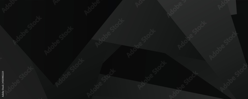 Poster abstract dark geometric pattern with overlapping shapes in shades of black and gray.