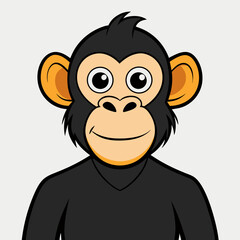Obraz premium Smiling Chimpanzee Portrait: An endearing chimpanzee is personified, its expressive eyes convey warmth, with an inviting smile. The scene is simple yet filled with charm and character.
