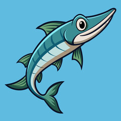 Naklejka premium Barracuda Illustration: An artistic rendering of a barracuda against a vibrant blue backdrop. The fish's streamlined body and sharp features are emphasized.