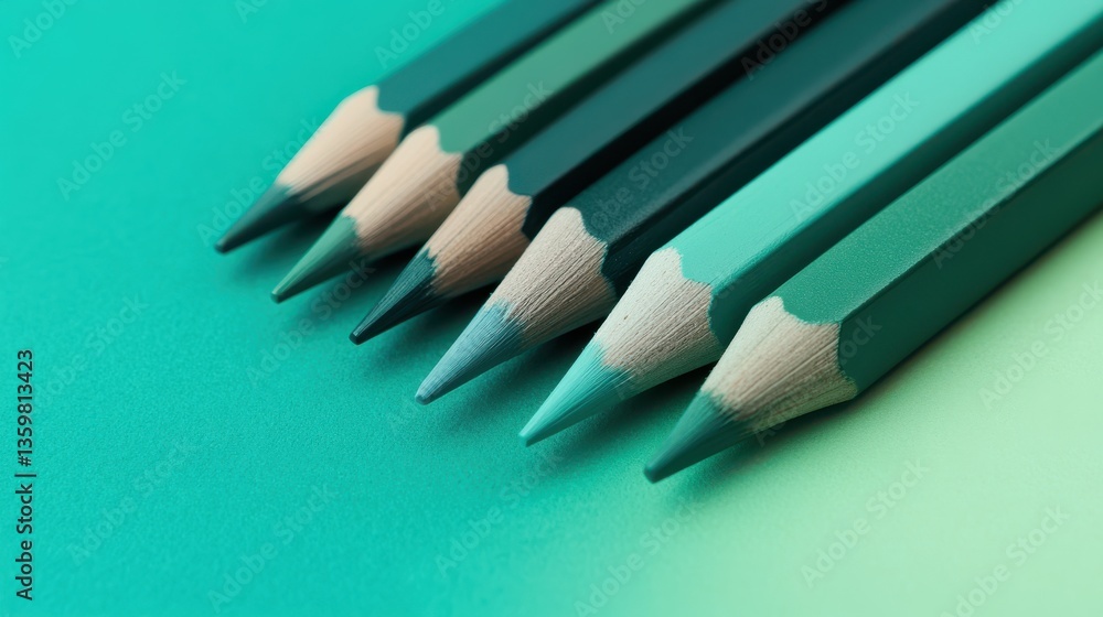 Poster vibrant pencil strokes create a smooth gradient of green shades on a minimalist background