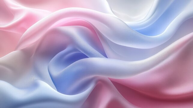 Delicate, flowing, pastel-colored fabric drapes in soft hues of pink and blue.  A smooth, elegant, and luxurious texture is evident in the folds