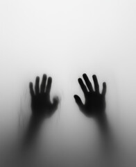 Spooky hands silhouette behind misted glass symbolizing fear or horror