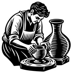 Crafting the Perfect Form: A skilled artisan, meticulously shaping clay on a potter's wheel, creating elegant pottery, capturing artistic dedication and the beauty of handcrafted creation.