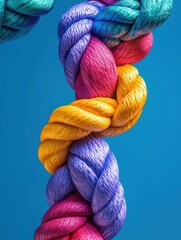 Team rope diverse strength connect partnership together teamwork unity communicate support. Strong diverse network rope team concept integrate braid color background cooperation empower power.