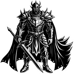 Obraz premium Medieval Knight: A formidable knight, clad in imposing armor and wielding a shining sword, stands as a symbol of courage, strength, and the chivalrous spirit of a bygone era.